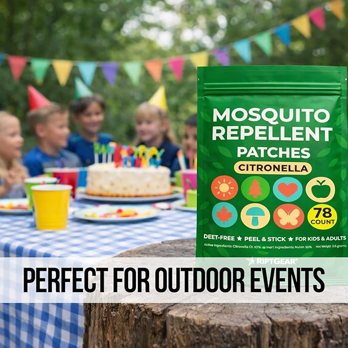 RiptGear Mosquito Patches - 78 Pack of Bug Stickers for Kids and Adults, Natural Citronella Patch Sticks to Any Surface - DEET Free Mosquito Stickers