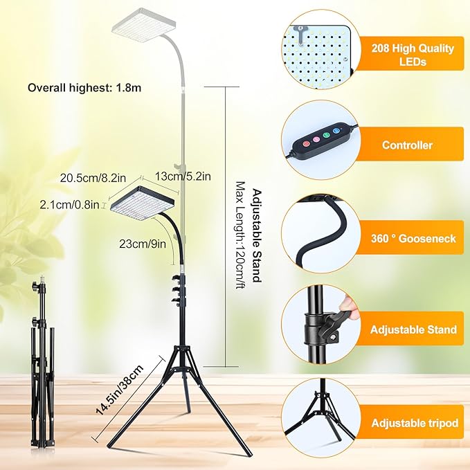 2026 Grow Light on Stand for Indoor Tall Plants, Bonsai Tree, Bright Natural Sunlight Full Spectrum, 4/8/12/16/20H Timer, 25 Watt Power Draw, NO Need Adapter, 24"-64" Height Adjustable