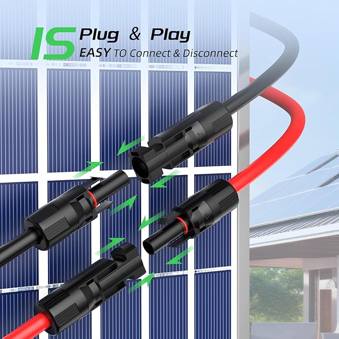 5Feet 10AWG Solar Panel Extension Cable, Bateria Power 10 Gauge 6mm² PV Wire with Female & Male Waterproof Connectors for RV, Photovoltaic Systems, Set of 2