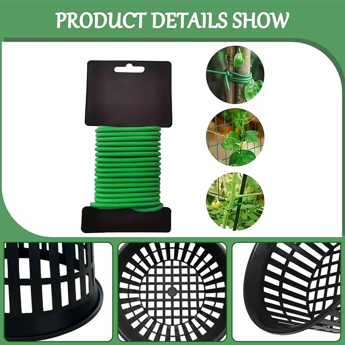 5 Pack 11 Inch Heavy Duty Hydroponic Net Pots, Black Strong Plastic Slotted Mesh Baskets for Orchids, Staghorn Ferns and Airy Grid Planters, with Support Wire