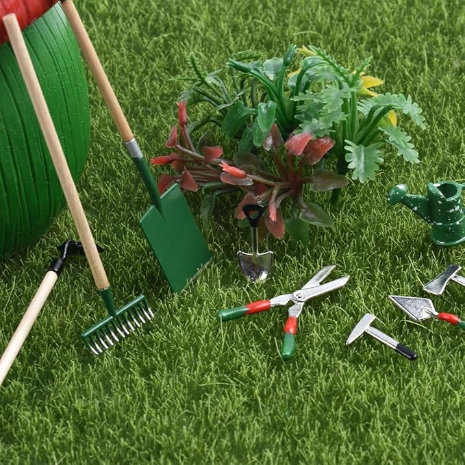 HUIANER Miniature Garden Tools 10pcs Mini Farm Tools Garden Rake Zen Shovel Model 1:12 Miniature Farm Tools Dollhouse Accessories