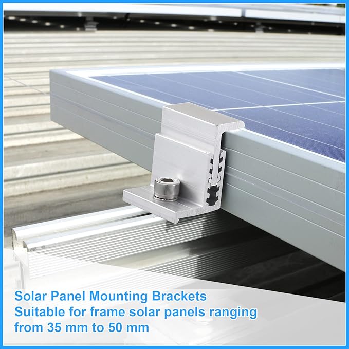 Zhengmy 10 Solar Panel End Clamp Mounting Z Bracket Mid Clamps Aluminum Rail End Clamps Clips Adjustable Panels Grounding Gutter Kit for Pv Mounting System Install Hardware Fasteners Accessory