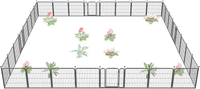 FXW Garden Fence Outdoor for the Yard – 24in(H) x 60.9ft(L) Heavy Duty Metal Animal Barrier for Dog, No Dig Decorative Dog Fence, 32 Panels, Silver