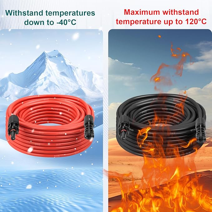 Solar Panel Extension Cable - 8AWG 5FT Solar Wire with Female & Male Waterproof Connector PV Wire for RV, Photovoltaic Systems, Home, Boat, Solar Panels, Car(5 Feet Red + 5 Feet Black)