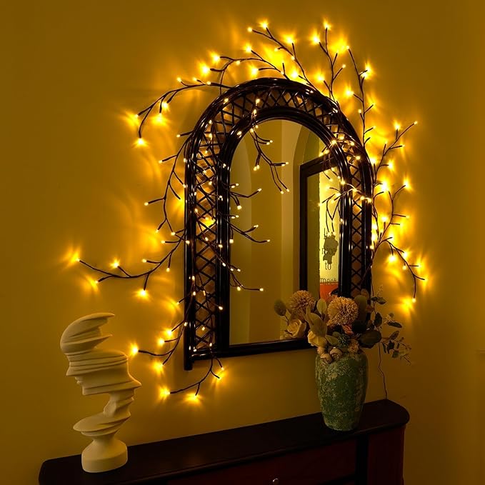 Enchanted Willow Vine Lights, 18 Branches 144 LEDs Lighted Willow Vine for Wall Decor, Indoor Christmas Swags Decorations for Bedroom, Living Room & Home Decor