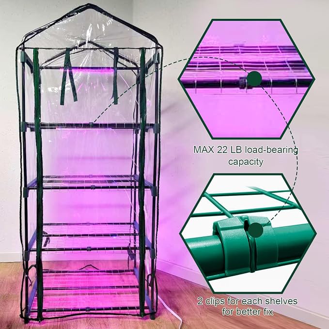ArtBeek Mini Green House Covers, Portable Plastic Greenhouses with Heavy Duty Transparent PVC with Plant Growing Lights (4_Tier)