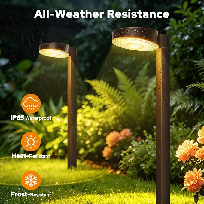APONUO 12 Pack Solar Pathway Lights Outdoor, 3 Color Temperatures Selectable CCT, Focused Ground Spot Lens, Brighter Up to 12 Hrs IP65 Waterproof Path Lights for Walkway Driveway Yard Garden(Brown)