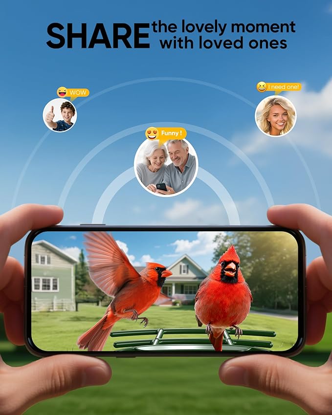 Bird Feeder with Camera Solar Powered - Smart Bird Feeder Camera 2K HD Live Stream, 5MP Photos, AI Identification for Backyard, 2.4Lb Large Capacity, Gifts for Mom Dad, Green