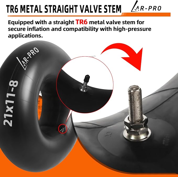 AR-PRO 22x11-8, 21x11-8 Inner Tubes for ATV, Lawn Tractor, Garden Trailer, Golf Cart, Snow Blowers, and More - with TR6 Straight Metal Valve Stems - Made from Durable Butyl Rubber (2-Pack)