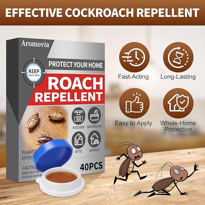 Cockroach Gel Bait, Repellent All Roaches, 40PCS with Adhesive Pads, Cockroach Trap Indoor Home Fast-Acting & Long-Lasting Protection, Safe for Indoor Use
