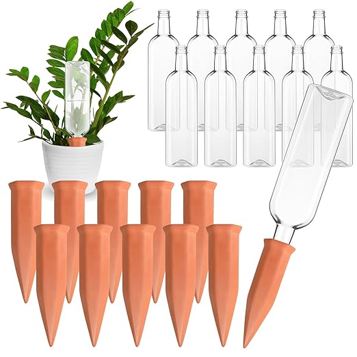 Dandat 20 Pcs 34oz Plant Watering Devices Include Terracotta Self Watering Spikes with 1000ml Plastic Bottles Slow Release Vacation Insert Automatic Plant Waterer Self Water Planter for Garden