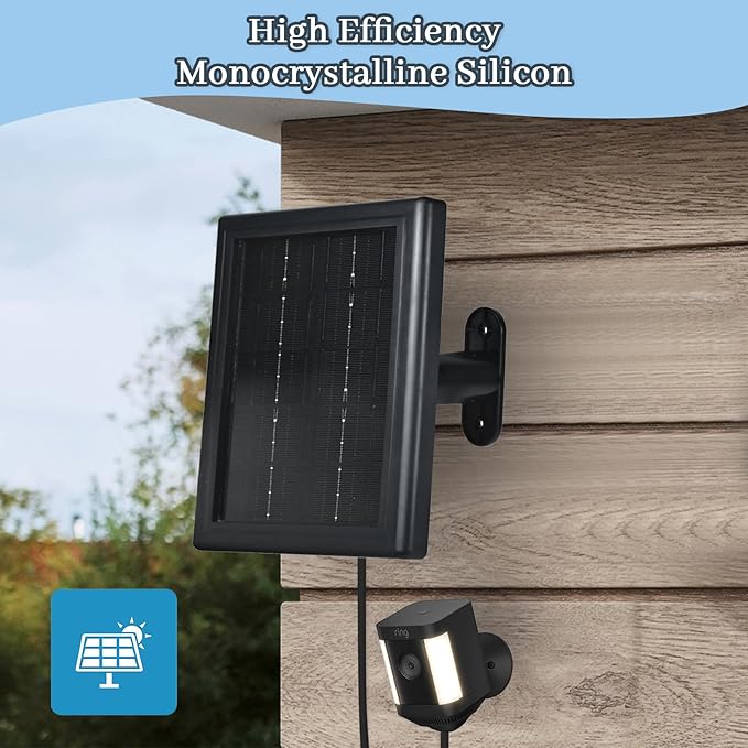 Ring Camera Solar Panel Charger, 5V 3.5W Solar Charger Compatible with Ring Spotlight Cam/Stick Up Cam Battery Outdoor Wireless Surveillance Camera, 16.4ft Cable (Black, 1 Pack)