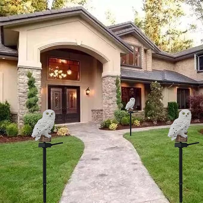 Solar Powered Garden Owl Decor - Outdoor Yard Statue for Outside Lawn Ornament Patio Decorative Waterproof Halloween Decorations Stake Bird Lights for Landscaping Backyard Christmas