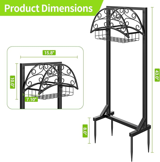 Garden Hose Holder – Freestanding Water Hose Stand with Storage Basket, Sturdy Metal Hanger Heavy-Duty Garden Storage Rack for Outside, Supports 151FT
