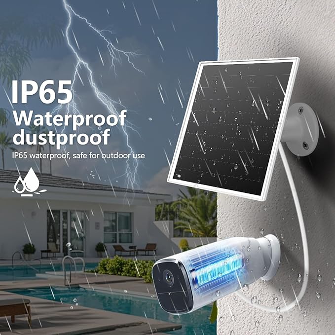6W Solar Panel for Outdoor Security Camera with Micro USB & USB - C Port, Solar Panel Charger for Battery Camera, Fits Wyze/Reolink DC 5V Output, IP65/360° Adjustable, 9.8ft Cable, Fast Charging