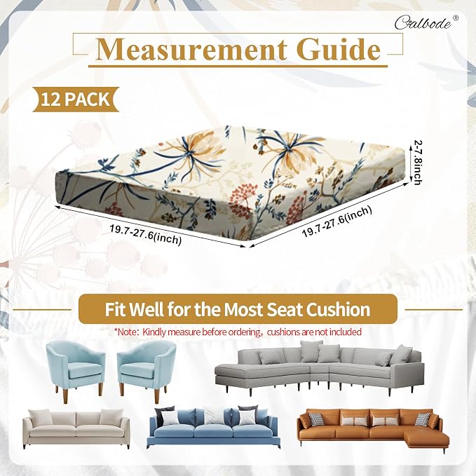 CALBODE 12PACK Outdoor Sofa Seat Cushion Covers, Floral Printed Stretch Polyester Elastic Detachable Half-Pack Sofa Cover, for Patio Terrace Garden Sofa Seat Cushion Cover