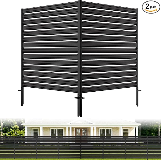 2 Panel No Dig Privacy Fence Screen, 48" H × 48" W Metal Outdoor Air Conditioner Fencing for AC Unit Cover, Hide Trash Bins, & Pool Equipment Enclosure, Decorative Garden, Patio & Backyard, Rustproof