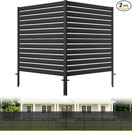 2 Panel No Dig Privacy Fence Screen, 48" H × 48" W Metal Outdoor Air Conditioner Fencing for AC Unit Cover, Hide Trash Bins, & Pool Equipment Enclosure, Decorative Garden, Patio & Backyard, Rustproof