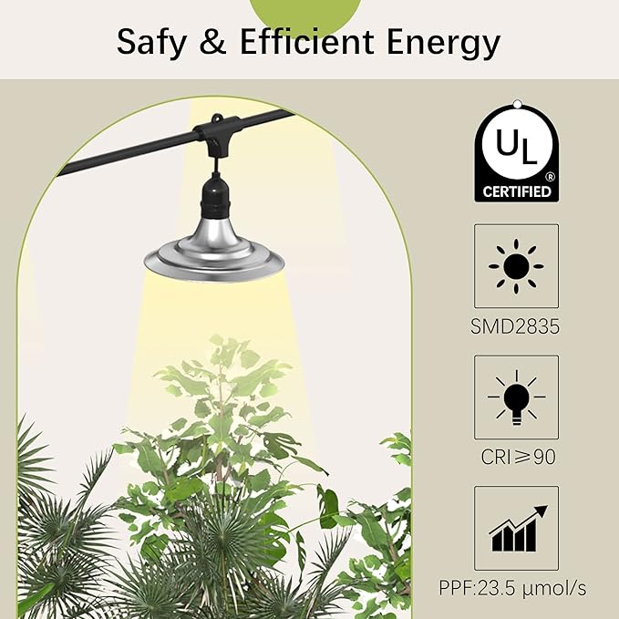 Outdoor LED Grow Light, Waterproof String Plant Growing Light, 21 FT Full Spectrum Growth Light, Suitable for Garden, Farm, Flower, Seedling Greenhouse Grow Light (6 Light)