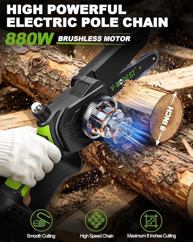 3-IN-1 Electric Pole Saws for Tree Trimming, 8&6 Inch Mini Chainsaw with Extension Pole, 2 * 4.0Ah Battery Powered Pole Chain Saw, Cordless Tree Trimmer Brushless 15ft Max Reach Branch Cutter Pruner