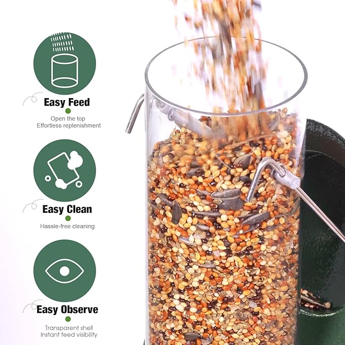 ERYTLLY Metal Bird Feeders 6 Port Tube Bird Feeder for Wild Birds, 1.4mm Extra Thick Solid Tube Transparent with Steel Hanger Bird Feeders 16.5 Inch for Outside