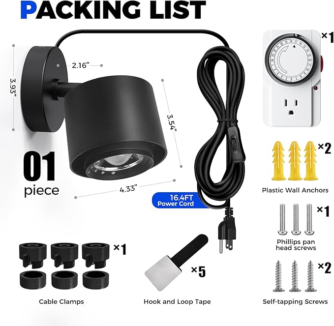 Barrina TR40a Track Plant Lights for Indoor Growing, 40W Ceiling Grow Lights with Adjustable Beam Angle (15°-60°), 5000K Full Spectrum Wall Plant Light with Timer for Greenhouse, Black Cover