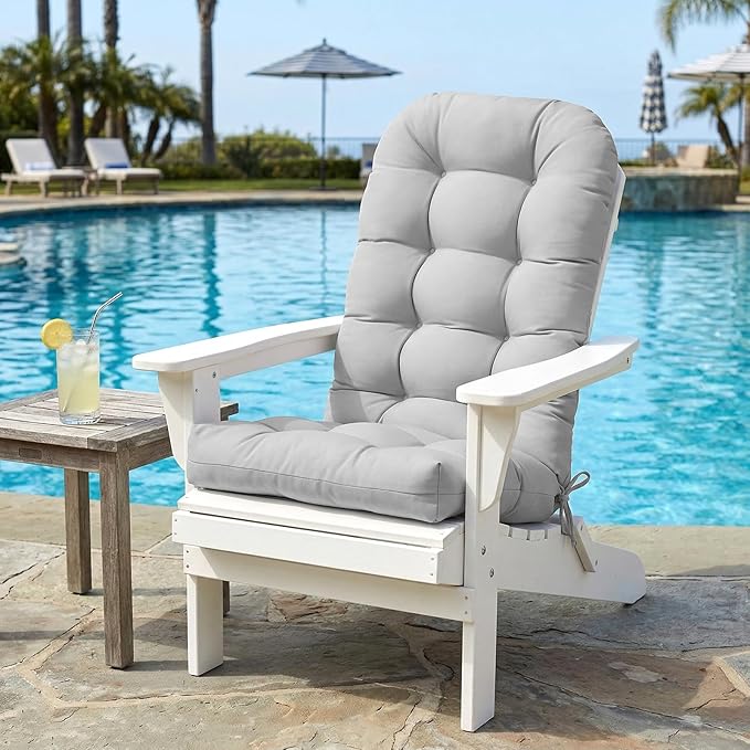 COOS BAY High Back Adirondack Chair Cushions for Outdoor Furniture, 49x20x5 in Water-Resistant Thick Tufted Patio Chair Cushions with Secure Straps, Set of 1, Light Gray