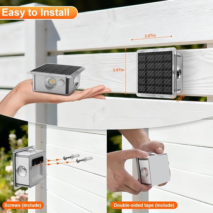 AUDLES Solar Lights Outdoor Waterproof, 4-Sided Glow Solar Wall Lights, Warm White & RGB 8 Modes Color Changing Solar Fence Lights for Doorway Patio Deck Backyard-8 Pack