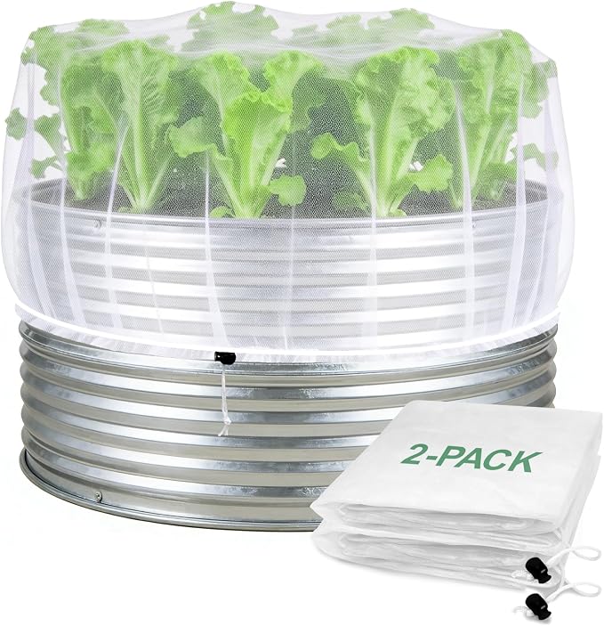 2 Pack Garden Netting for Raised Beds, Ultra-Fine Mesh Plant Covers with Drawstring, Bird, Pest & Small Animal Barrier for Vegetables, Fruits & Flowers, Fits 2 ft Dia x 1 ft H Round Raised Beds