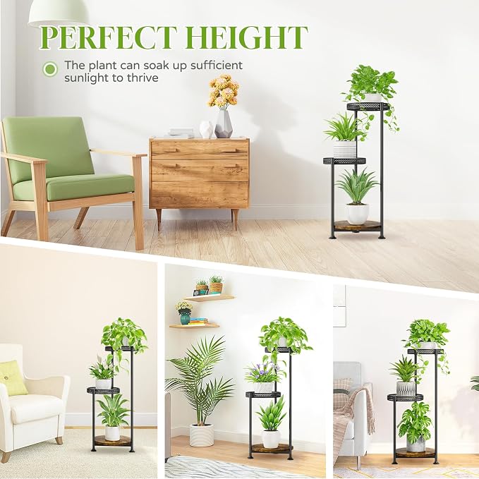 Oppro Plant Stand Indoor Outdoor Clearance, 3 Tier Metal Flower Shelf Pot Holder, Tall Multiple Plants Corner Rack Narrow House Orchid Display Organizer for Patio Office Porch Living Room Garden, Black
