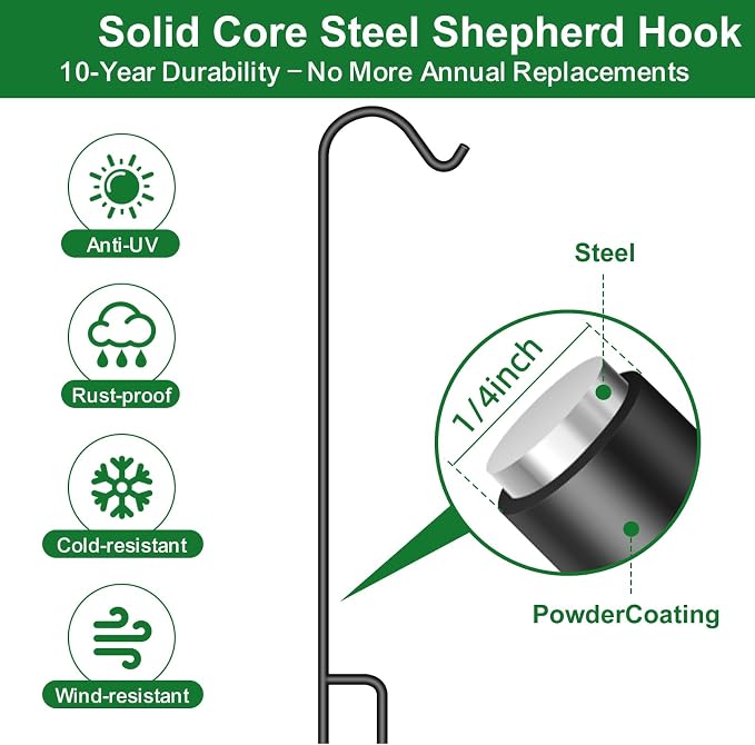 BEAU JARDIN 12 Pack Solid Shepherd Hook 37 Inch One Piece Structure No Assembly Required Heavy Duty Shepards for Garden Outdoor Hanging Plants Hanger Lanterns Wedding Black 2/5 Inch Thick BG176