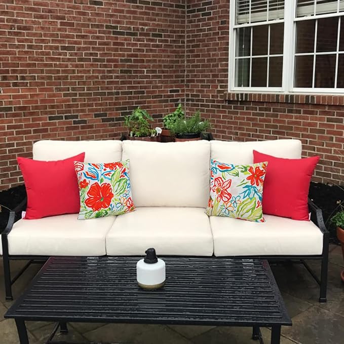 Merrycolor Pack of 2 Outdoor Pillow Covers 18x18 Waterproof Pillow Cover Floral Decorative Square Pillowcase Outdoor Pillows for Patio Furniture Garden Balcony Couch(Red and Sage