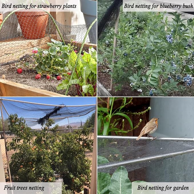 Junflying Bird Netting, 25x25 FT – 1/2" Mesh, Woven Garden Netting Against Birds, Deer, Rabbits, Small Animals, Mesh Net Roof Cover for Bed, Vegetables, Fruit Tree, Blueberry Bush & Strawberry Plant