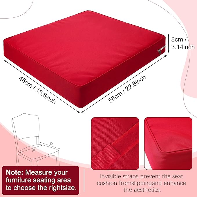 DoubleFill 1 Pcs Outdoor Ottoman Cushion 23"x19"x3" Waterproof Fade Resistant Outdoor Footstools Cushion Removable Patio Ottoman Cushions with Adjustable Fixing Strap for Stool (Red)