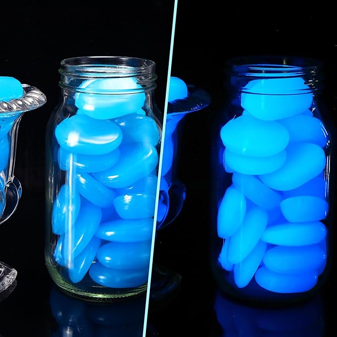 Landical 50 Pcs 1.8 Inch Large Glow in The Dark Rocks Pebbles Outdoor Fish Tank Rocks Aquarium Gravel Luminous Stones for Walkway Succulent Plant Halloween Decor (Dark Blue)