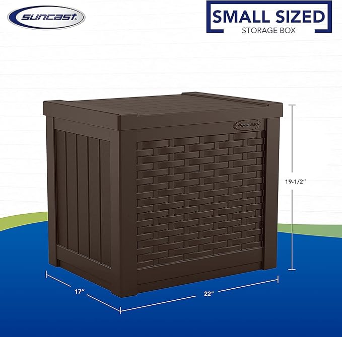 Suncast 2 Pack 22-Gallon Small Deck Box - Lightweight Resin Storage Container and Seat for Patio Cushions and Gardening Tools - Store Items on Patio, Garage, 22.5"L x 17"W x 22.5"H, Yard - Java Brown