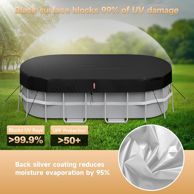 LXKCKJ 7x13 FT Pool Cover for Above Ground Pools, Rectangular 420D Oxford | 10000PA Waterproof, 100MPH Windproof, Tear-Resistant, UPF50+ UV Protection,Cuts Evaporation, for Oval /Rectangular Pool
