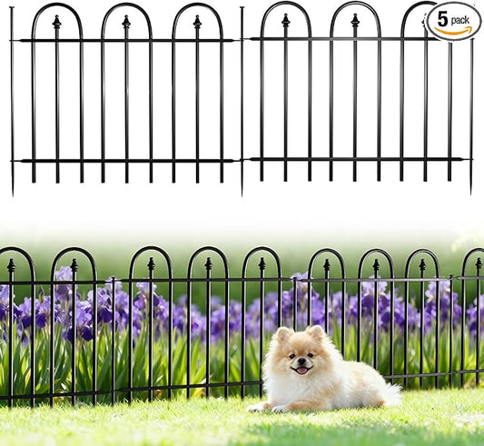 Garden Fence Animal Barrier - 5 Panels, 13 in(H) x 7 ft(L) No Dig Garden Fence, Arched Decorative Garden Fence Border with Ground Stakes, Rustproof Metal Fencing for Yard Patio Dog Rabbit