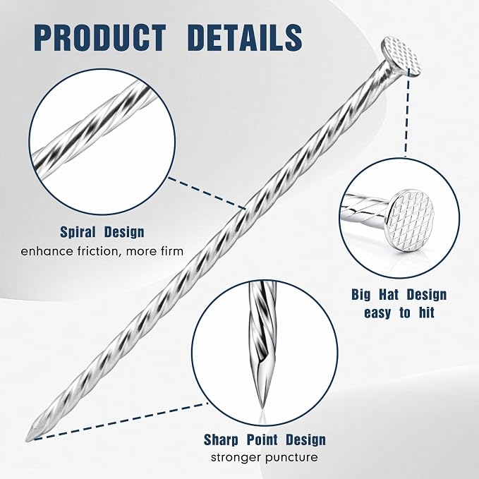 Nuenen 200 Sets Garden Stakes with Gasket Caps 6 in Galvanized Steel Turf Nails Spiral Landscape Stakes Heavy Duty Metal Turf Spikes for Artificial Grass Landscape Edging Weed Barrier