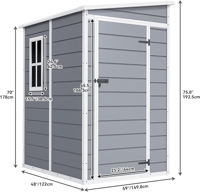 DWVO 5x4 FT Outdoor Storage Shed with Reinforced Floor, All-Weather Resin Storage Shed with Lockable Door & Window, Waterproof Plastic Tool Storage for Garden, Backyard, Patio, Lawn
