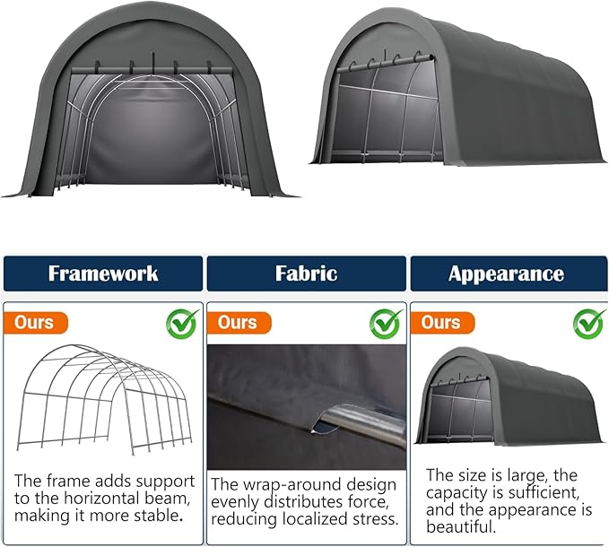 12x20 FT Anti-Snow Carport, Heavy-Duty Portable Garage with Steel Frame & Vented Roof, Removable Double-Zipper Door, Waterproof Outdoor Storage Shelter for Trucks, Boat, Easy Assembly, Grey