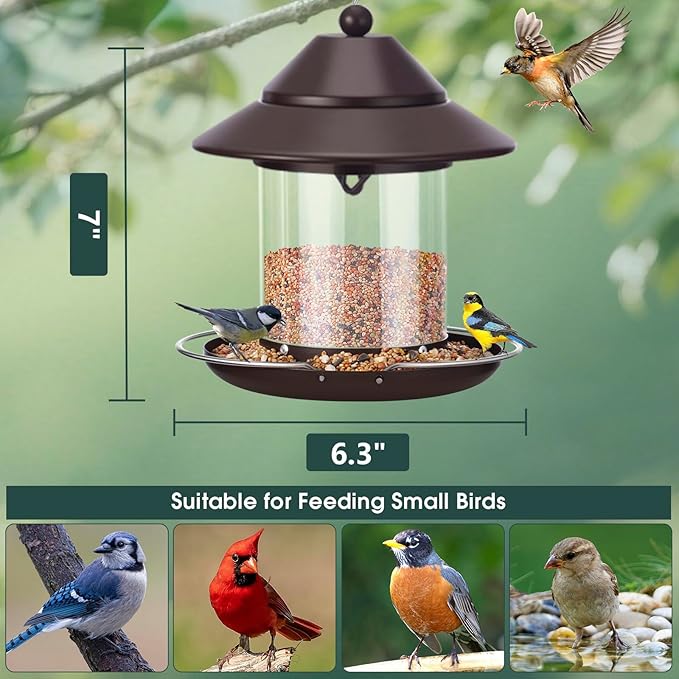 Bird Feeders for Outdoors, Hanging Metal Roof Bird Feeder with Clear Tube Seed Capacity for Viewing Cardinal Finch, Wild Birdfeeders for Outside Garden Yard Decoration