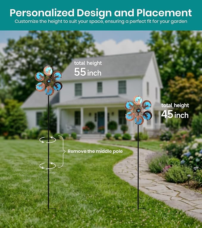 Wind Spinners Outdoor for Yard & Garden, Whimsical Cat Yard Spinner, Metal Wind Spinner with Reflective Acrylic Gem, Outdoor Decorations with Soft Nighttime for Lawn & Patio