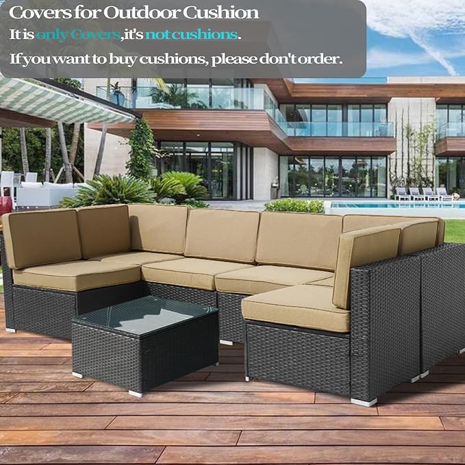 14Pcs Outdoor Cushion Covers Replacement Washable w/Zipper for 6-Seaters Sofa Patio Slipcovers Set Seat and Back Covers Only-25.6x25.6x3.9inch