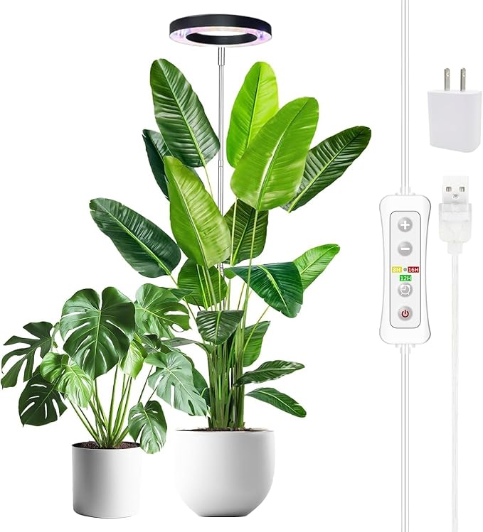 yadoker Plant Grow Light,LED Growing Light Full Spectrum for Indoor Plants,Aluminum Black Plant Lights,Height Adjustable, Automatic Timer, 5V Low Safe Voltage