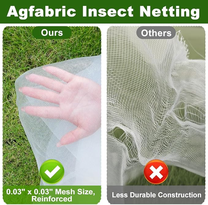 Agfabric Garden Netting 9.8X 49.2 FT Insect Pest Barrier Bird Netting for Garden Protection,Row Cover Mesh Netting for Vegetables Fruit Trees and Plants,White