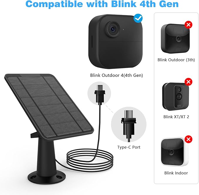 2 Pack 6W Solar Panel for Blink Outdoor 4 Solar Panel Charger with Battery, Secure Wall Mount, 13.12ft Cable, IP65 Weatherproof, 360° Bracket, Compatible with New Blink Camera