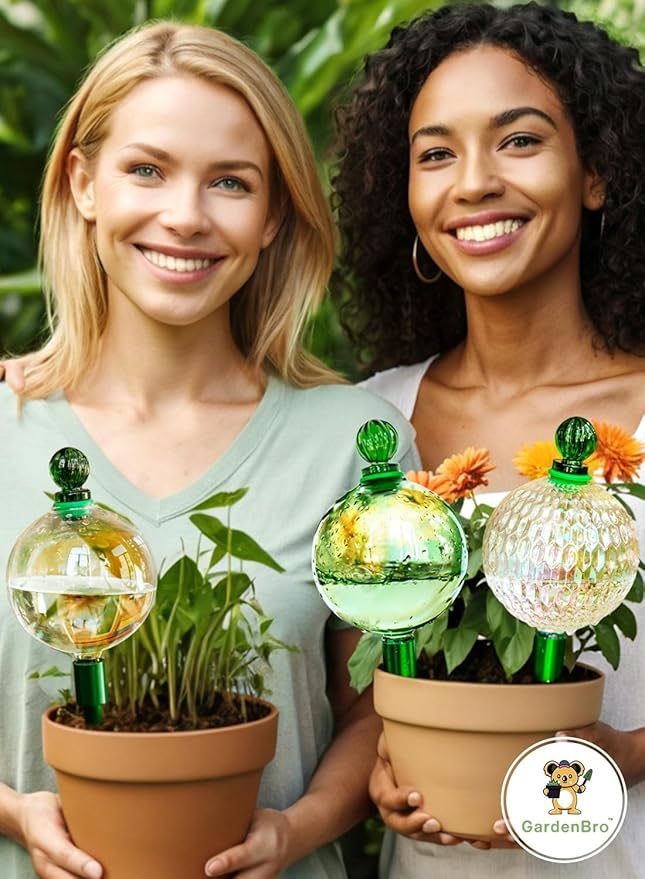 3pcs 16 Oz Plant Watering Globes for Indoor Plants with Metal Self Watering Planter Insert - Premium XL Glass Hand-Blown Globes - Automatic Plant Waterer Indoor, Gift Idea for Gardeners [3 Globes]