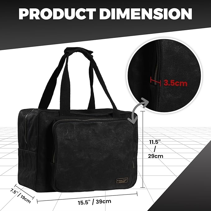 Canvas Tote Bag, 16OZ Waxed Canvas Tool Bag Organizer - 1 Large Capacity & 2 Zipper Pouches - Multipurpose Garden Tote, Tool Storage Tote for Horticulturist Contractor Plumber Electrician - Black
