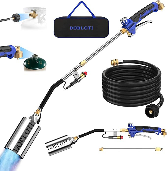 Propane Torch Weed Burner Kit,High Heat Output with Long/Short Mode & Storage Bag,12.5FT Hose Heavy Duty Blow Torch Flamethrower with Self Igniter and Turbo Trigger for Weeding,Roofing,BBQ,Melting Ice